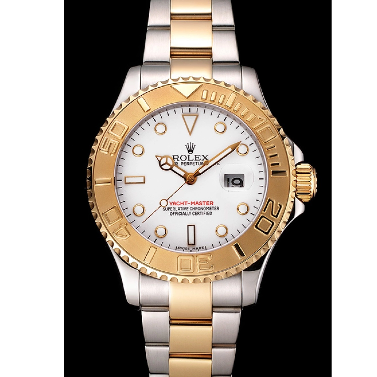 Aaa replica watch Two Gold Steel Case Bracelet Yacht-Master Stainless Dial Tone White Bezel Rolex 0823